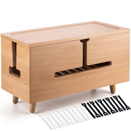 Large Cable Management Box - Organizer for Electrical Cords and Power Strips - Conceal Desk and Floor Cables - Storage Solution for Cord Hider and Organization (Natural Wood)