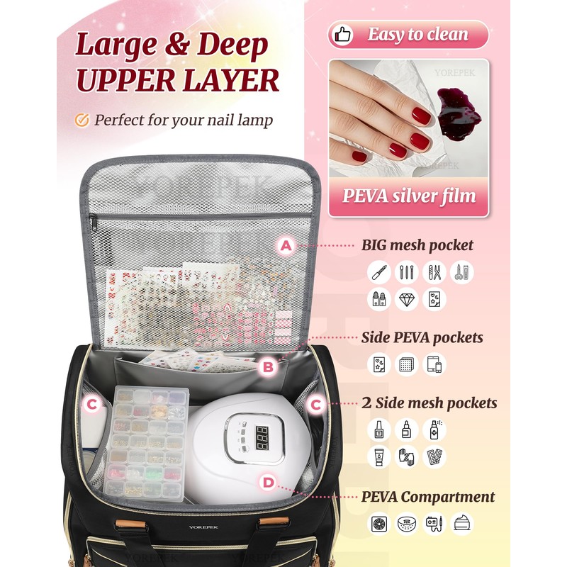 YOREPEK Extra Large Nail Polish Organizer Case Backpack Holds 96