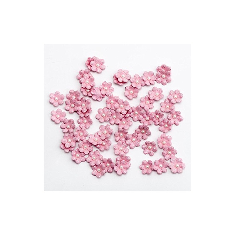 1cm Mini Glitter Paper Craft Flowers - Pink (Pack of