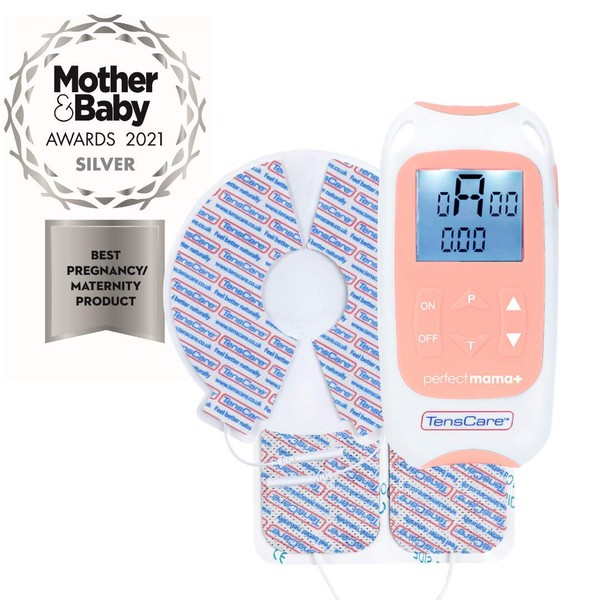 TensCare Perfect Mama+ TENS unit for pain relief during birth, shows duration of birth and measures duration of contractions.