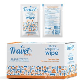 Hand Sanitizing Travel Wipes – 30ct Individually Wrapped | Fragrance-Free, Moisturizing, 70% Isopropyl Alcohol Wipes | Travel, Home, Office, Daily Use | Made in USA