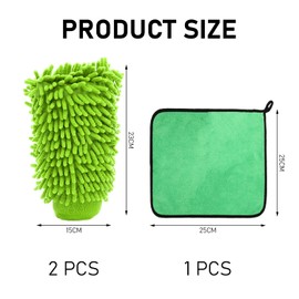 ZBHDEYG 1 Paar Autowaschhandschuhe Mit 1 Autowaschtuch, Auto-Reinigungshandschuhe, Super Saugfähige Reinigungshandschuhe, Autowaschschwämme, Autopflegeset Für Autos, Möbel (Grün)