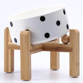 Petygooing Elevated/Raised 15°Slanted Ceramic Dog Bowl for Small and Medium Breeds, Tilted Anti Slip Pet Feeding Bowl,Food Water Dish with Stand for Cats and Dogs (28 OZ/3.6 Cups) Black Dot