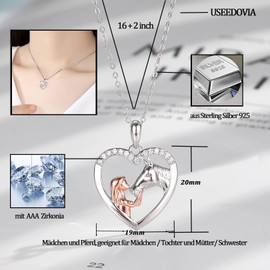Girls' Necklace Heart Necklace Women's 925 Chains White Gold Mother Silver Chain Girls & Horse Heart Chain Silver Women's Chains Jewellery Women's Gift for Women Mother Christmas Birthday with Gift Box, Cubic Zirconia
