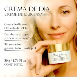Crema Facial Oro De Dia con Oro 24K y Péptidos | Skin Care para Piel Grasa Seca o Normal | Textura Ligera y Natural | Crema Hidratante Facial para Mujeres a Partir de los 30 | MARIE D' ARGAN