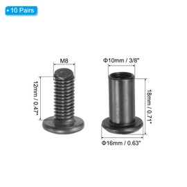 PATIKIL M8 x 12 mm Hex Chicago Screws, 10 Set Binding Screw Posts Connecting Hex Drive Socket Cap Bolt Nuts for Scrapbook Leather Belt Album Photo Furniture Repair, Black