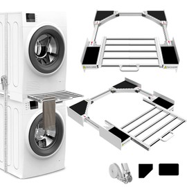 HHXRISE Washer Dryer Stacking Kit, Universal Stacking Kit for Washer and Dryer with Pull-Out Sliding Shelf, Adjustable Stackable Kit for 21 - 29 inches Front Load Laundry with Ratchet Strap