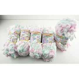 Alize Puffy Colour 5 x 100 g Knitting Wool, 500 g Finger Knit, Wool Super Bulky, Loop Wool, Knitting without Needle Batik (6052)