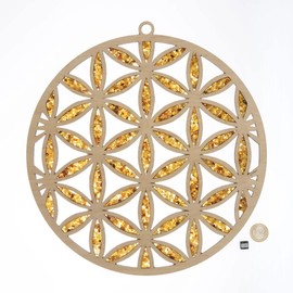 Window Decoration Sun Catcher Very Large Suncatcher Amber in Birch Wood Flower of Life Diameter 30 cm with Suction Cup Hook 35 mm