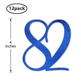 Blue Glitter 82nd Birthday Centerpiece Sticks, 12-Pack Number 82 Table Topper Anniversary Party Decorations