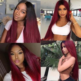 Red Bundles Human Hair Ombre Straight Bundles Burgundy Human Hair 18 20 22 Inch Soft and Healthy Brazilian Ombre Bundles Human Hair Extension