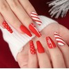 Funyrich Christmas Press on Nail Coffin Matte Fake Nails Snowflakes