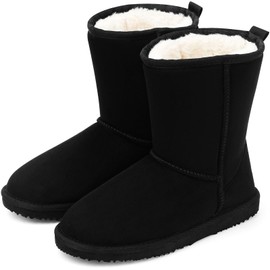 MUSSHOE Winter Mid-Calf Plush Fuzzy Boots for Women Snow Womens Ankle Furry Slip On Boots Suede Platform Boot Fall Fur Cozy Shoes Black Size 6
