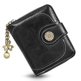 SYCYKA Cartera de Poliuretano para Mujer, Monedero Pequeña con Protección RFID, Tarjetero Elegante para Mujer, Múltiples Billetera con Varios Compartimentos y Cremallera (Negro)