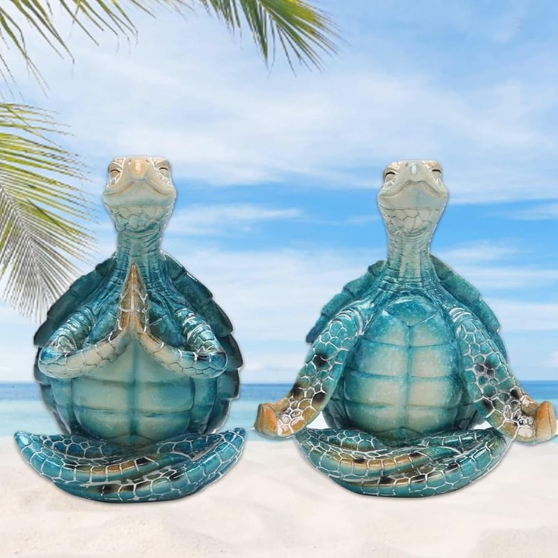 Wisboey 2 Pieces Sea Turtle Yoga Figure Decorations Meditation Yoga