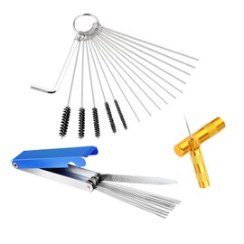 Carburetor Carbon Dirt Jet Remove Cleaner, Carburetor Cleaning Tool Kits for Motorcycle ATV Moped Welder Carb (13 Cleaning Wires Set + 5 Nylon Brushes + 10 Cleaning Needles + 1 Wrench + 1 Sharp Pick)
