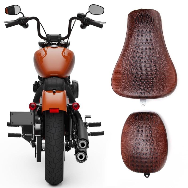 Motorcycle Brown Crocodile Front Driver Solo Seat+Rear Passenger Pillion Pad