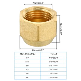 PATIKIL 1/2" Brass Flare Cap, 3/4-16UNF Female Thread 2Pcs SAE Flare Fitting 45 Degree Hex Pipe Fittings for Air Conditioner Refrigeration
