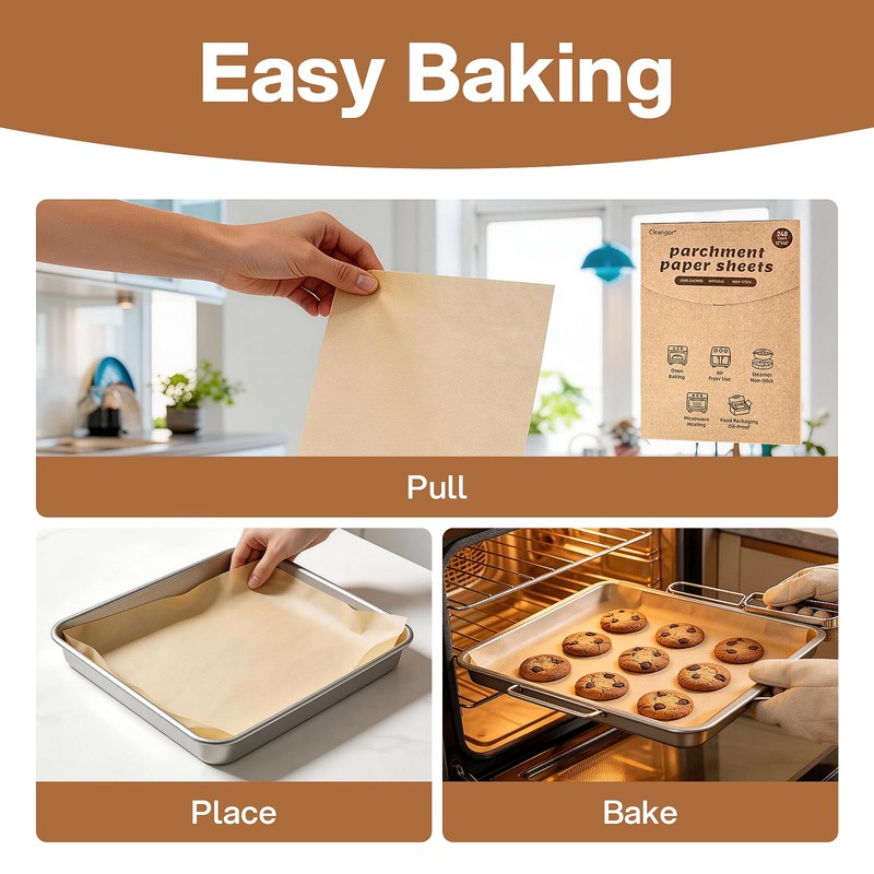 CLEANGOR 240Pcs 12 x 16 Inch Unbleached Parchment Paper Sheets