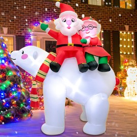 KOOY 6FT Christmas Inflatables Santa Claus Sitting on Polar Bear, Christmas Blow up Yard Decoration,LED Lights for Christmas Party Holiday Xmas,Outdoor Lawn Winter Décor Christmas Decoration