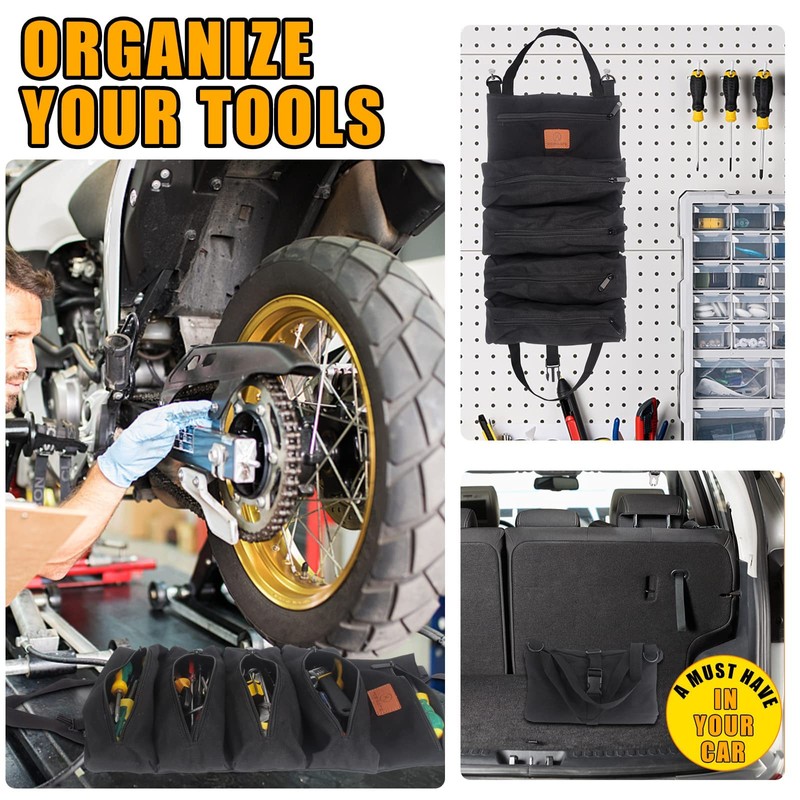 FIREDOG Roll Up Tool Bag, Canvas Wrench Roll Up Pouch