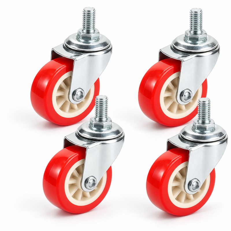 1.5 Inch Red PVC Swivel Caster Wheels – 4PCS Set