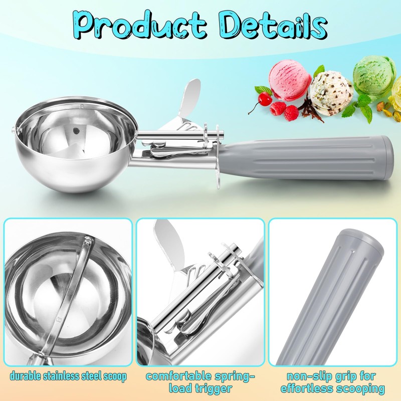Reallnaive 3 Pcs Release Cookie Scoops Ice Cream Scooper with