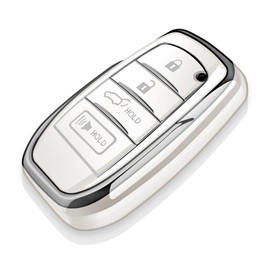 Tukellen for Toyota Key Fob Cover Soft TPU Full Protection Key Case fit for 2025 Camry 2019-2024 Venza, RAV4 Prime, Land Cruiser, Fortuner, Grand Highlander, Corolla Cross, Hilux 4-5 Buttons (White)