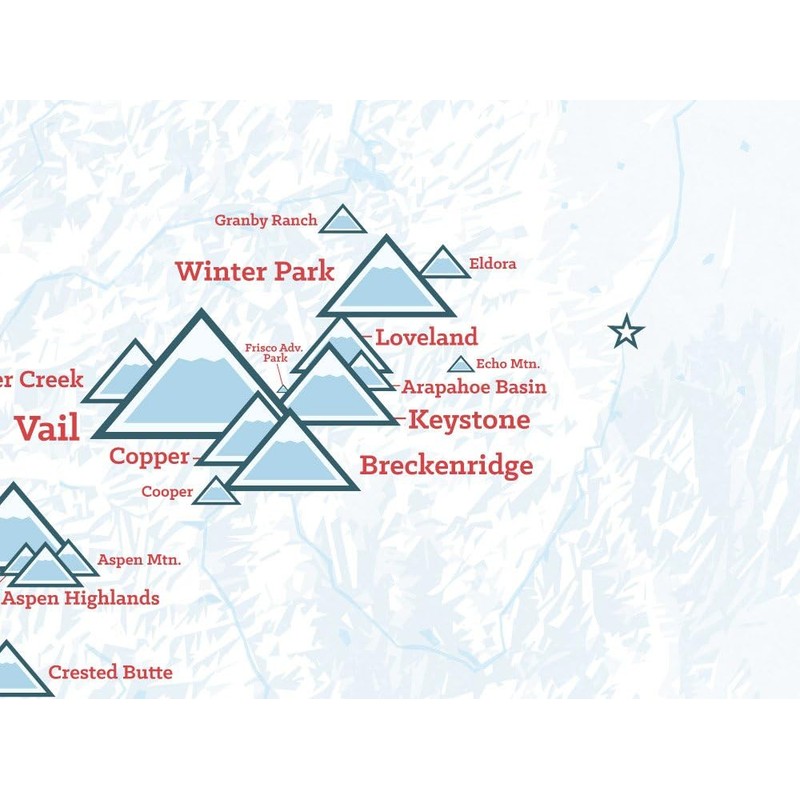 Colorado Ski Resorts Map 18x24 Poster (White & Light Blue)