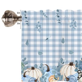 Quimoy Fall Kitchen Valance 54 x 18 Inch, Blue White Plaid Curtains with Rod Pocket, Autumn Pumpkin Valances Curtain for Windows, Fall Thanksgiving Valances for Home Kitchen Windows Decor