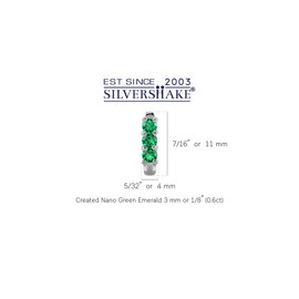 Silvershake 3-Stone 3MM Created Round Shape Nano Green Emerald White Gold Plated 925 Sterling Silver English Huggie Hoop Earrings May Gemstone Birthstone