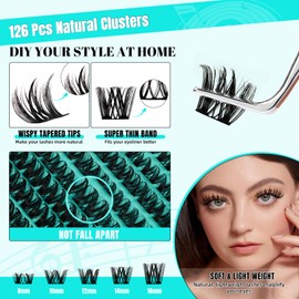 Lash Extension Kit Lash Clusters kit Lash Bond and Seal Eyelash Remover and Lash Applicator for Diy Lash Extension Kit at Home by AMZGlRL(144PcsBlues-Mix8-16mm kit)