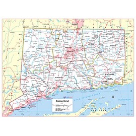 Connecticut State Wall Map Large Print Poster - Laminated
