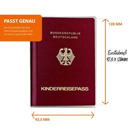 Karteo Children's Passport Cover, Transparent, Tear-Resistant, Transparent, 128 x 92.5 mm, for Children's Passport, Fits New Passport from April 2017, Made in Germany
