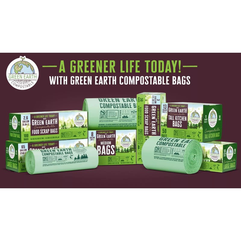 Green Earth Compostable 50 Count Green Compostable Trash Bags 13