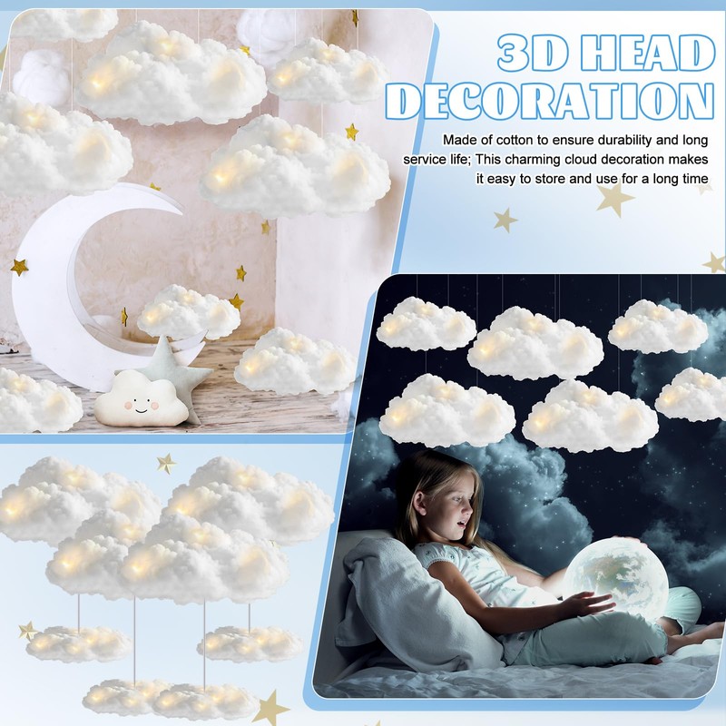 6 Set Artificial 3D Cloud LED Light Decor Baby Shower