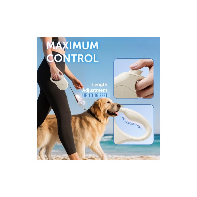TUG Quest Retractable Dog Leash | 360° Tangle-Free Retraction |