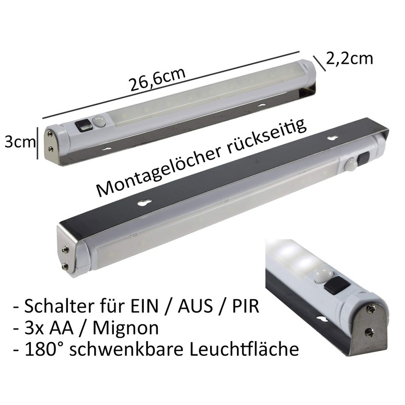 LED-Lichtleiste mit PIR Bewegungsmelder, warmweiß