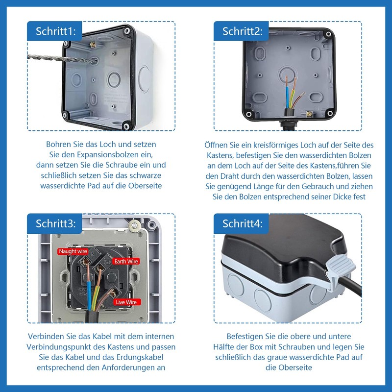 Marscharm Outdoor Socket Waterproof 1 Way 2 Sockets IP66 Switch