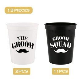 PartyGifts&beyond Bachelor Party Cups 13PCS Team Groomsman Plastic Cups Best Man Cup for Wedding(Beard)