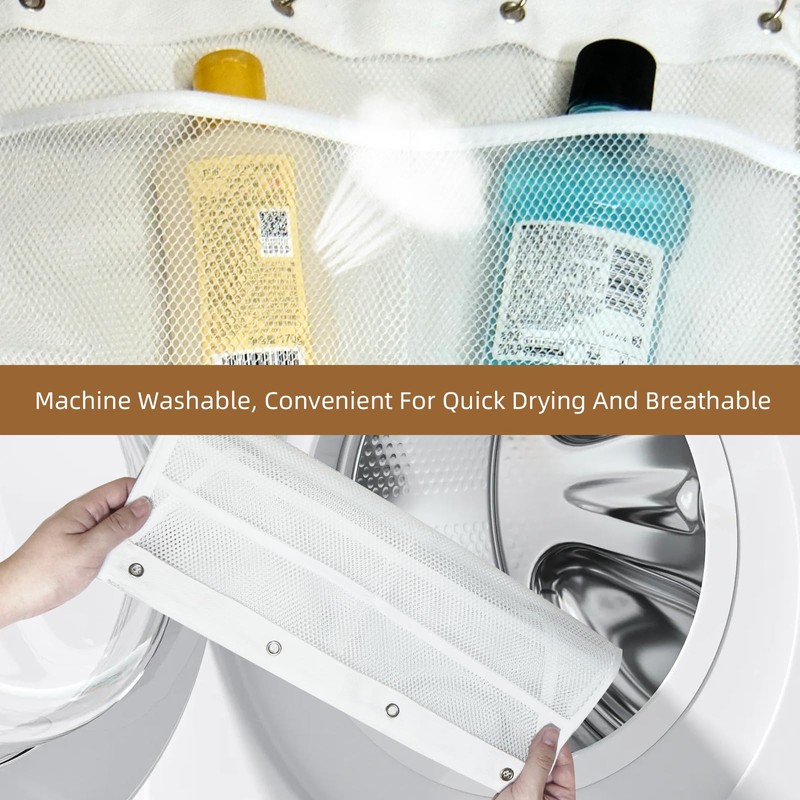 EMLTHORY Hanging Mesh Pockets, Mesh Shower Caddy Hanging Shower Curtain