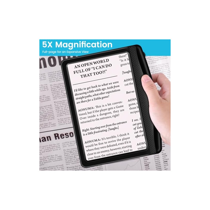 Rechargeable 5X Magnifying Glass for Reading, Large Bright Full Page
