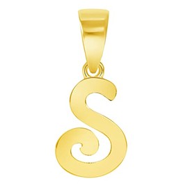 Jewelry America Solid 14k Yellow Gold Mini Uppercase Initial Script Letter S Charm Pendant
