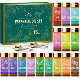 Essential Oil Set, 15 Pcs Fragrance Aromatherapy Oils for Skin, Diffusers, Home Care, Humidifier Laundry, Candle Making - Tea Tree, Sandalwood, Lavender, Vanilla, Peppermint and More(5mL)