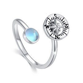 Compass Ring Women's 925 Sterling Silver Moonstone Ring Adjustable Fidget Spinner Anxiety Ring Compass Ring Graduation Season Gifts for Daughter, Girlfriend, Classmate, Sterling Silver