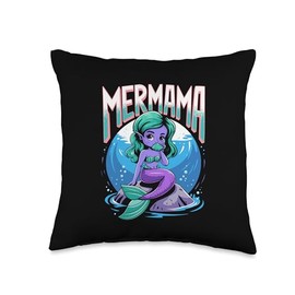 Mer Mama Mermaid Tail Design Throw Pillow