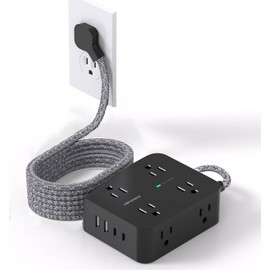 Long Cord Power Strip 10 Ft, HANYCONY Ultra Thin Extension Cord, Surge Protector with Flat Plug, 8 Outlets 4 USB Charging Station(2 USB C), Outlet Extender for Office Home College Dorm Room Essentials