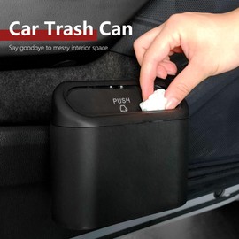 Touobaiili Car Trash Can with 3 Rolls Trash Bags, 1.2 Gallon Vehicle Garbage Bin with Lid & Leak-Proof Design, Portable Auto Waste Container for Cars/Trucks/SUVs, Hangs on Seat or Console (Black)