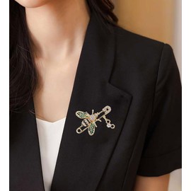 Bee Safety Pin Rhinestones Brooches Pins Delicate Cute Green Enamel Animal Crystal Brooch for Women Teen Girls for Party Dance Banquet Beautiful Collar Scarf Dress Suit Shirt Bag Hat Jewelry (Green)