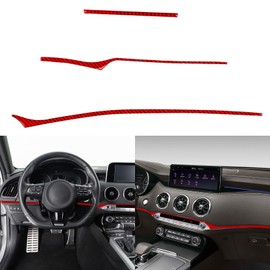 NVCNX Real Premium Carbon Fiber Accessories Compatible with KIA Stinger GT 2018-2023 2019 2020 2021 2022 Car Dashboard Decoration Strip Dash Cover Interior Trim Sticker Red